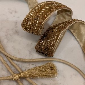 Beaded Adjustable Belt with Tassels Metallic Gold